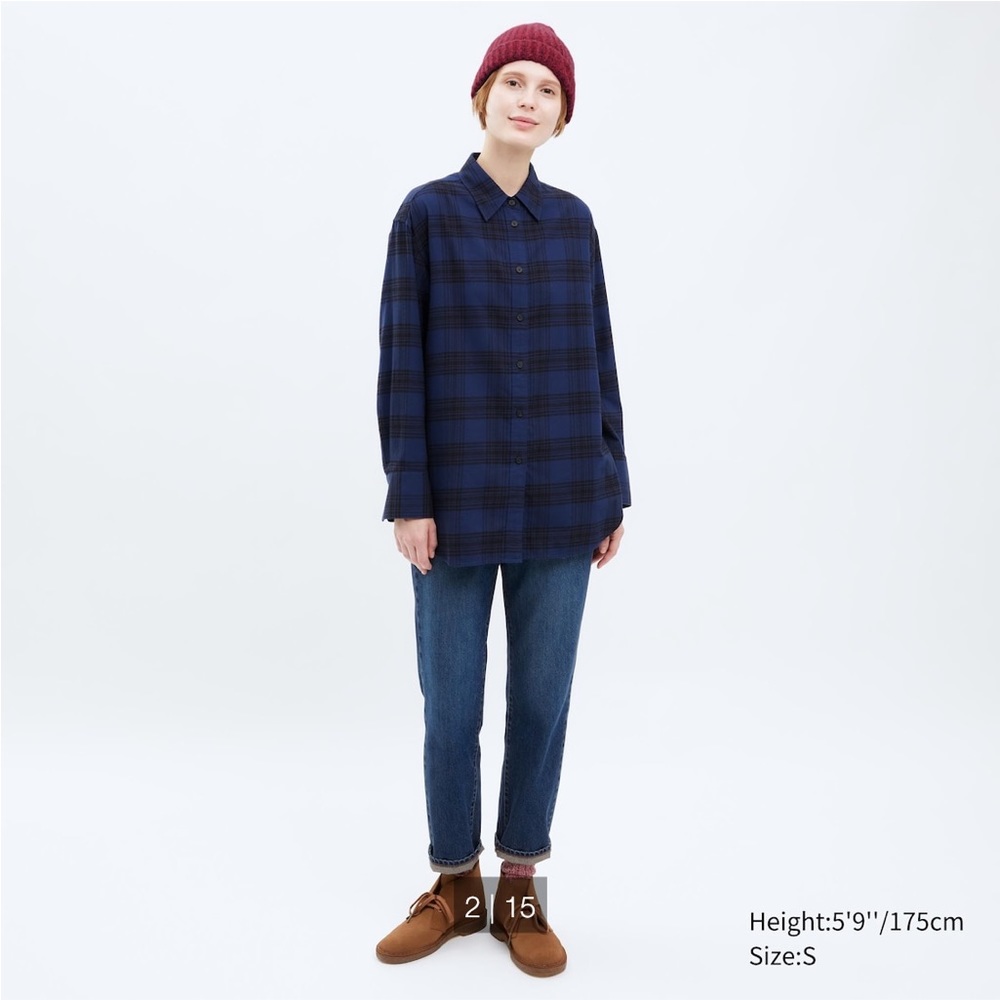 Flannel Checked Long-Sleeve Long Shirt sz M